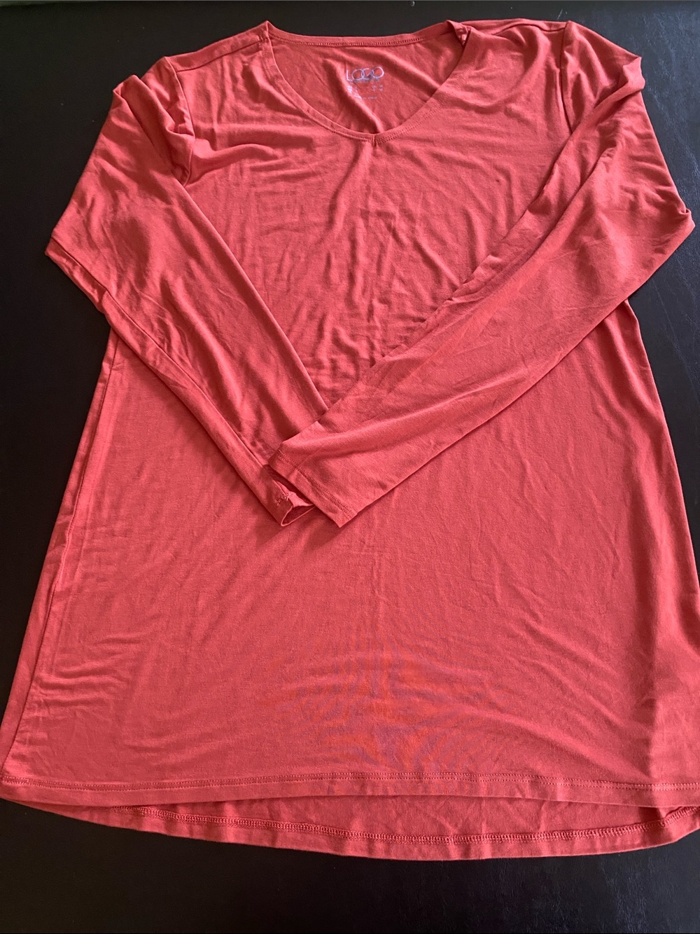 Long Sleeve V-Neck Tee in Deep Coral - Women's Lightweight Top